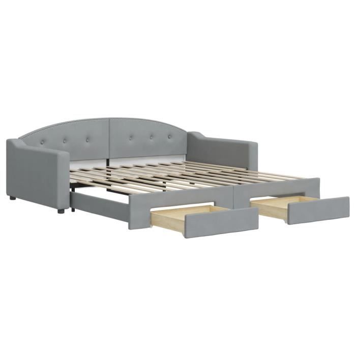 VidaXL Daybed with Trundle and Drawers Light Grey 100x200 Cm Fabric 3197571