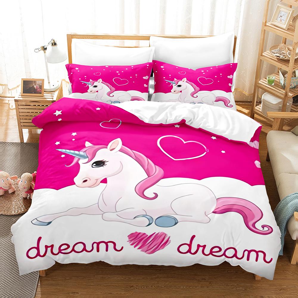 Pink Rainbow Horse Bedding Set Single Twin Full Queen King Size Unicorn Bed Set Aldult Kid Bedroom Duvet Cover Sets 3D Print 034