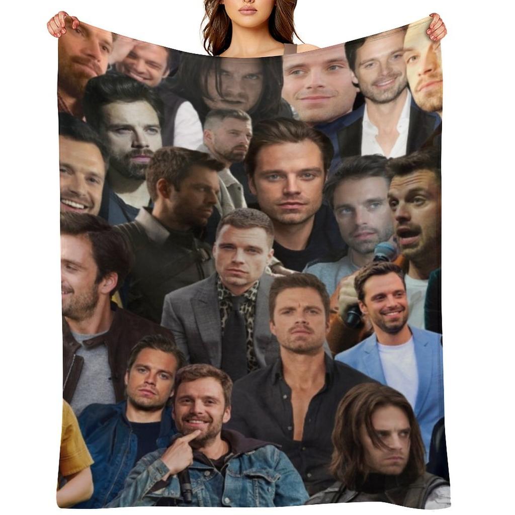 Sebastian Stan Photo Collage Throw Blanket manga Shaggy Decoratives anime Blankets