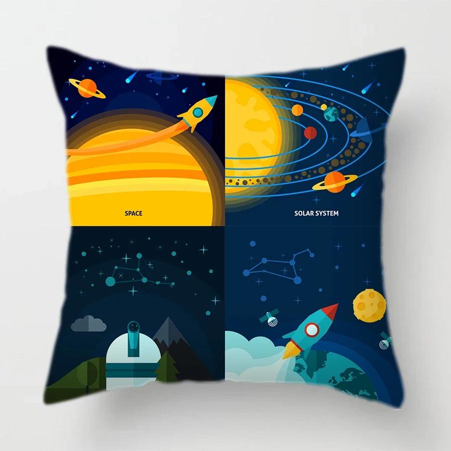 45X45Cm Universe Theme Cushion Cover Space Dream Astronaut Planet Decorative Pillows Case For Sofa Home Kids Room Pillowcase