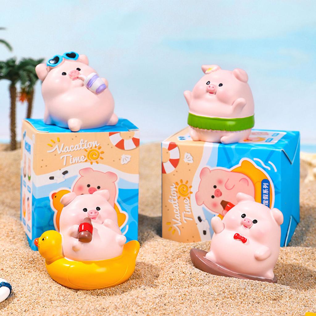 Creative Summer Pig Figurine Beach Themed Desk Decors Resins Animal Miniature Ornament For Home Office Tabletop Shelf