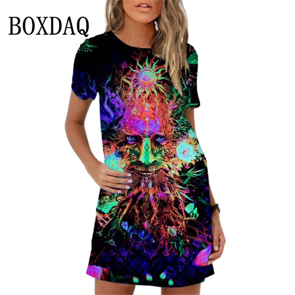 Fashion Owl Print Women Dress Summer Loose Mini Dress 3D Pattern Short Sleeve O-Neck Casual Female Dress