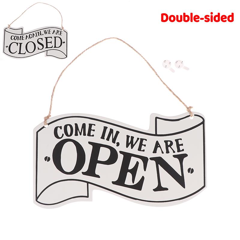 Double Sided Open Closed Sign Hanging Wooden Board With Rope For Business Shop Door Store Hours Status Tag European Style
