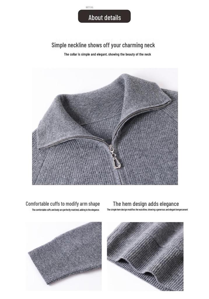 Women's Pure Wool Zipper Cardigan - Autumn/Winter Loose Lapel Knitwear for Middle-Aged Mothers