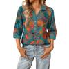 Women's fashionable and casual summer V-neck patchwork three-quarter sleeve retro top