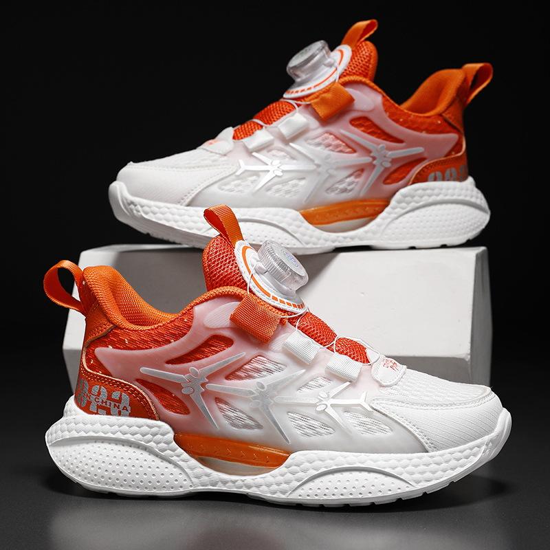 

Кожаные кроссовки для мальчиков 2025 весна и осень новинка, детские кроссовки-папы на застежке-крутилке, сетчатые дышащие беговые кроссовки для детей среднего и старшего возраста, модные 41