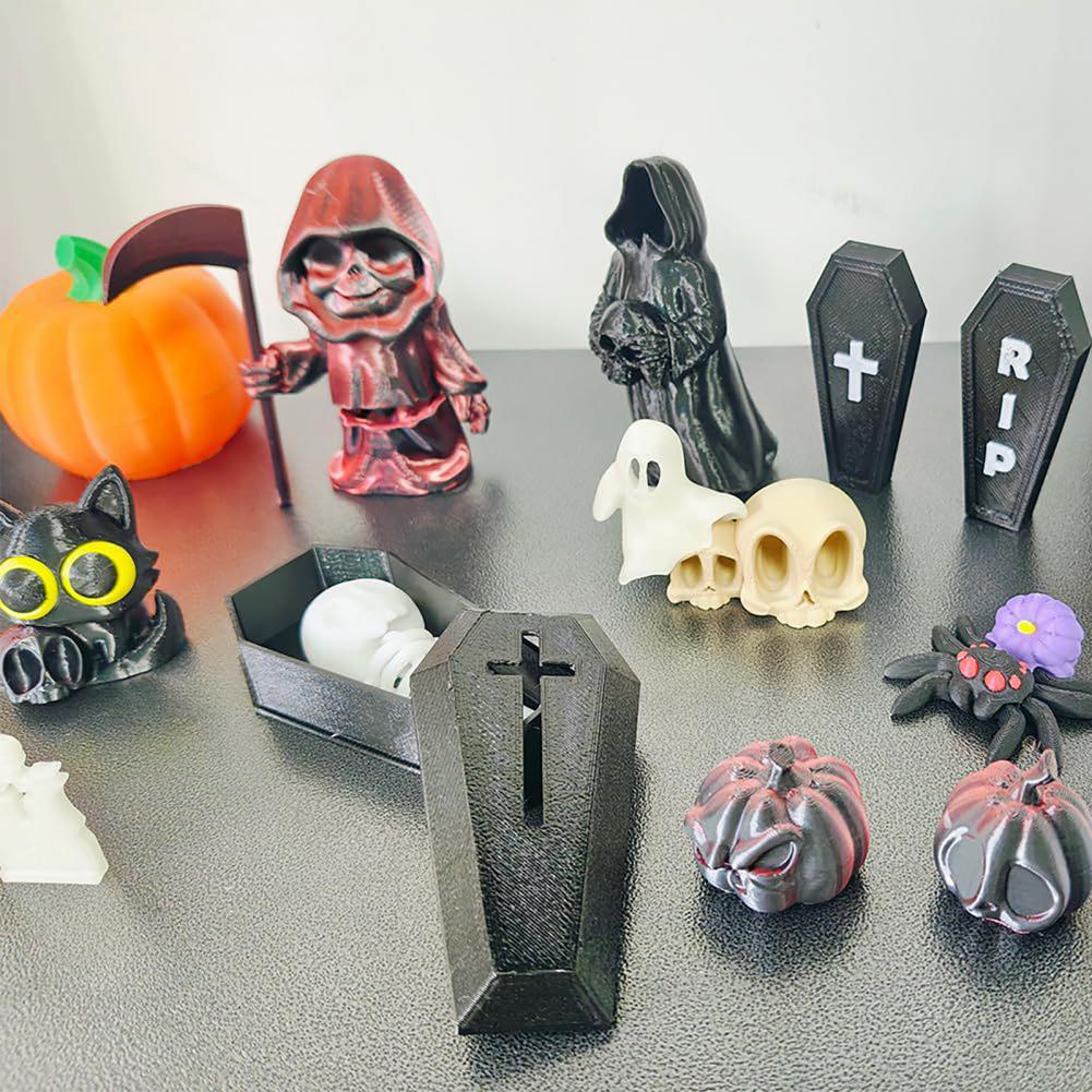 Halloween Ornament Set Stabile Halloween-Figuren Halloween-Set mit Sensenmann-Schädel-Figuren Sarg für Zuhause