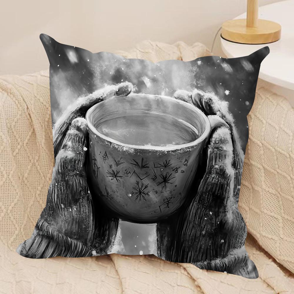 Coffee A Warm Day Cushion Cover Silky Short Plush Invisible Zipper Dustproof Sofa Pillow Case For Home Decor