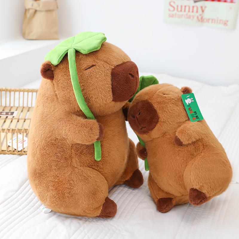 Cute Lotus Leaf Capybara Plush Toys Children's Sleeping Comfort Pillows Home Decoration Floor Push Ring Gift