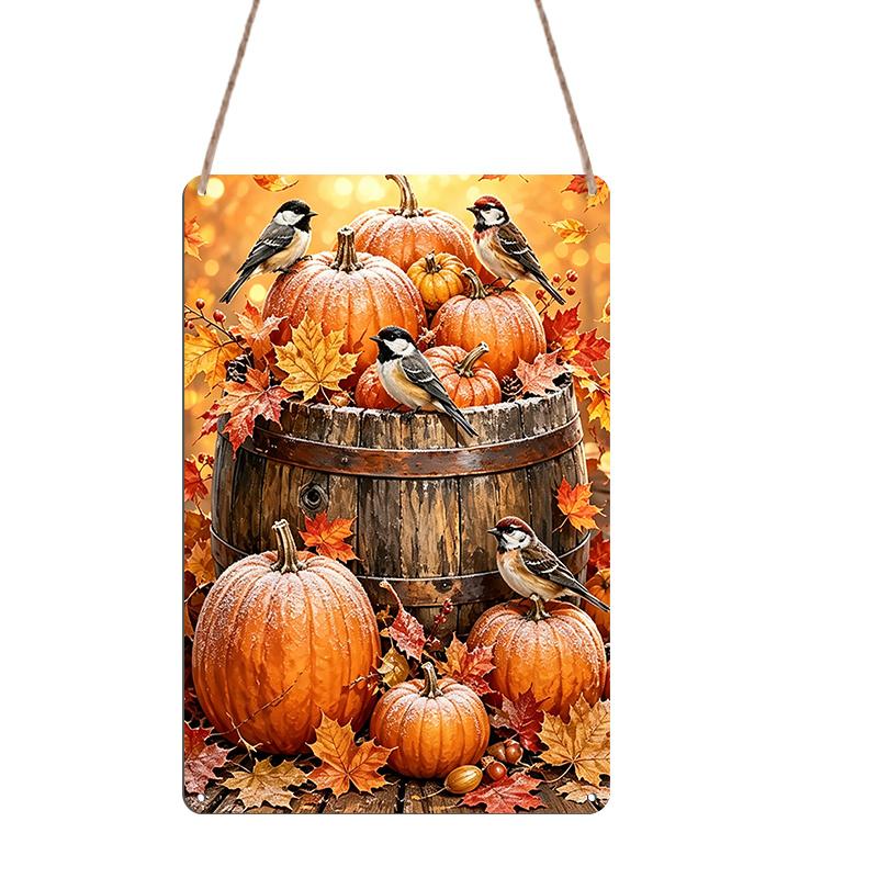 2D Flat, 1pc Thanksgiving Pumpkin Bird Farmhouse Wall Aluminum Sign, Thanksgiving Party Decor, Dining Room Wall Art, Kitchen Farmhouse Decor, Fall