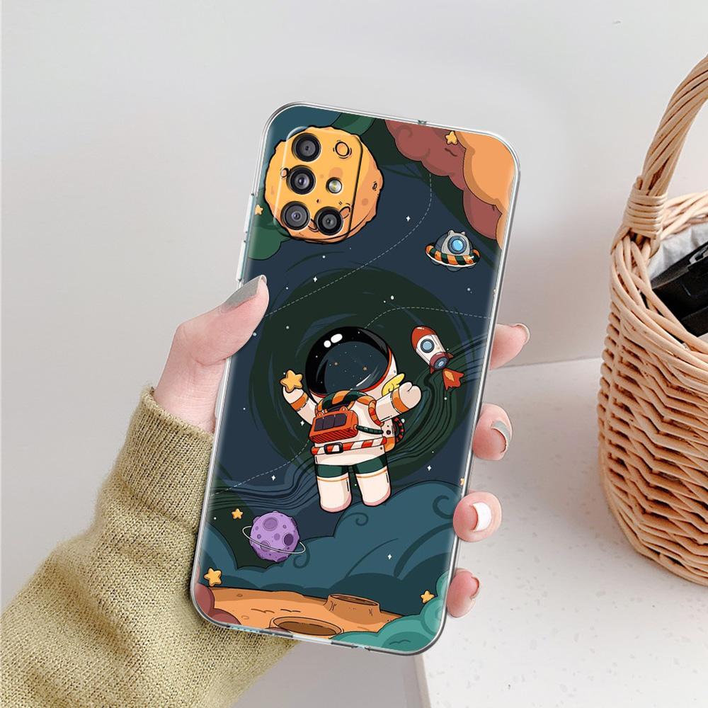 Case For Samsung A15 A13 A35 A55 A51 A71 A41 A31 A21S A03S A05 A17 A23 A25 A33 A53 A73 5G A07 4G Cover Space Astronaut Cartoon