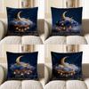 2D Moon, Cloud & Lanterns Decorative Pillow Cover Pattern Cushion Cover Suitable For Sofa Bedroom Car Pillow Cover