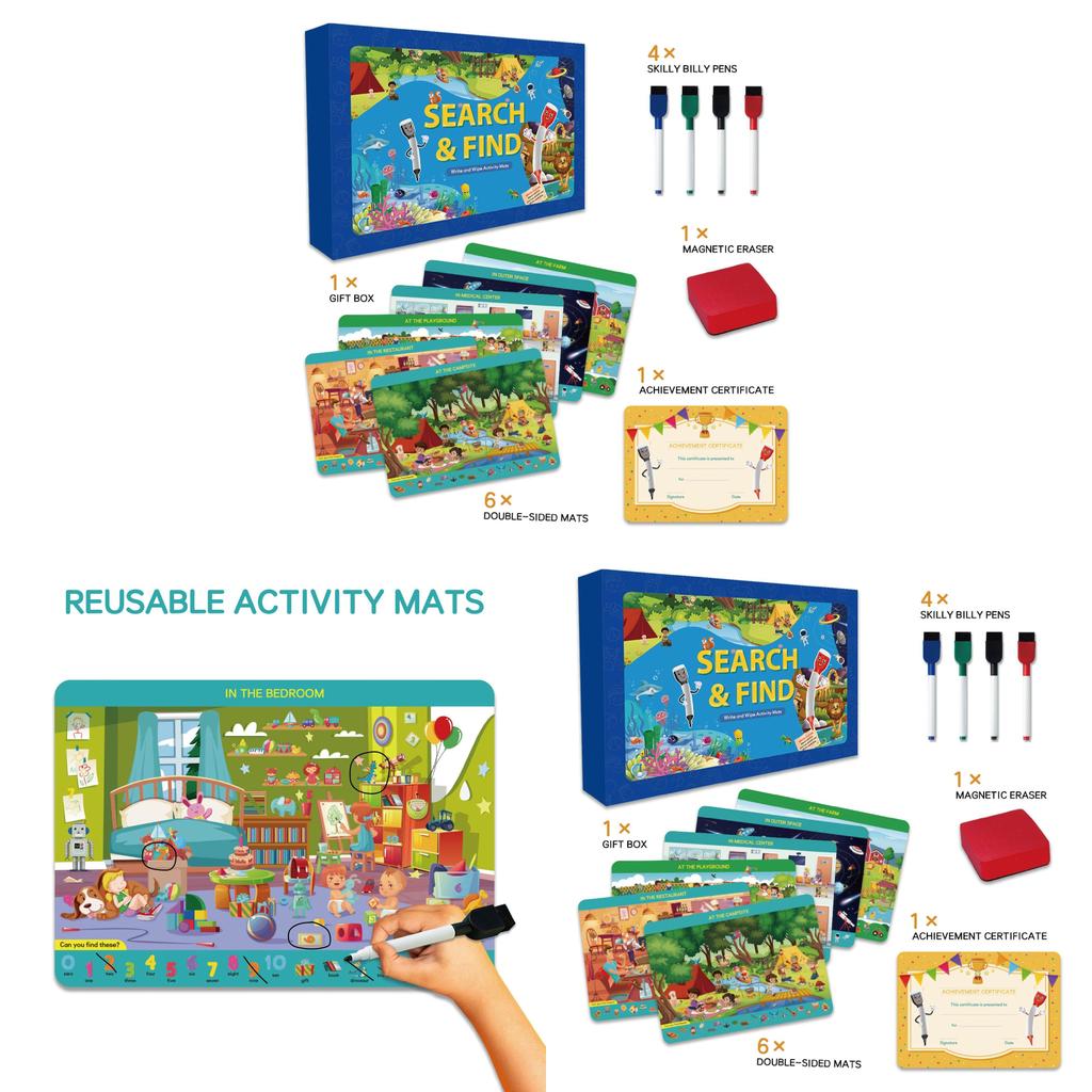 Search And Find Preschool Learning Activity Mat With Reusable Flashcards For Early Education