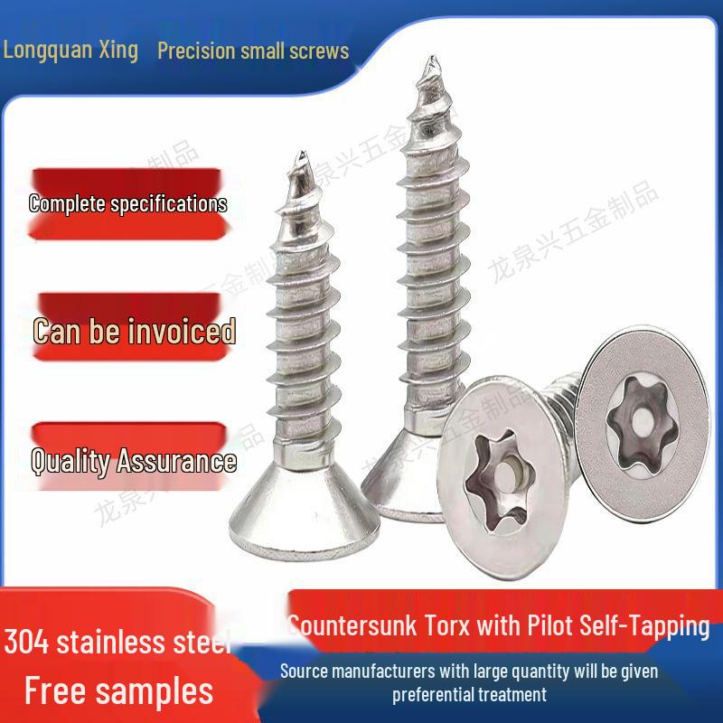 Anti-Theft 304 Stainless Steel Torx Self-Tapping Screws, Pin ST2M2.3-M5M6, Flat Head, Pointed Tail