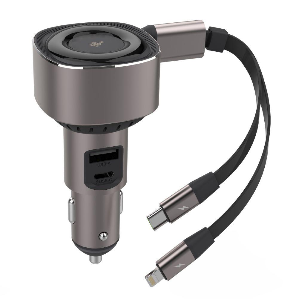 

Выдвижное автомобильное зарядное устройство 4 в 1 60 Вт быстрое зарядное устройство для телефона с двойным выдвижным кабелем USB A USB C порты для телефонов