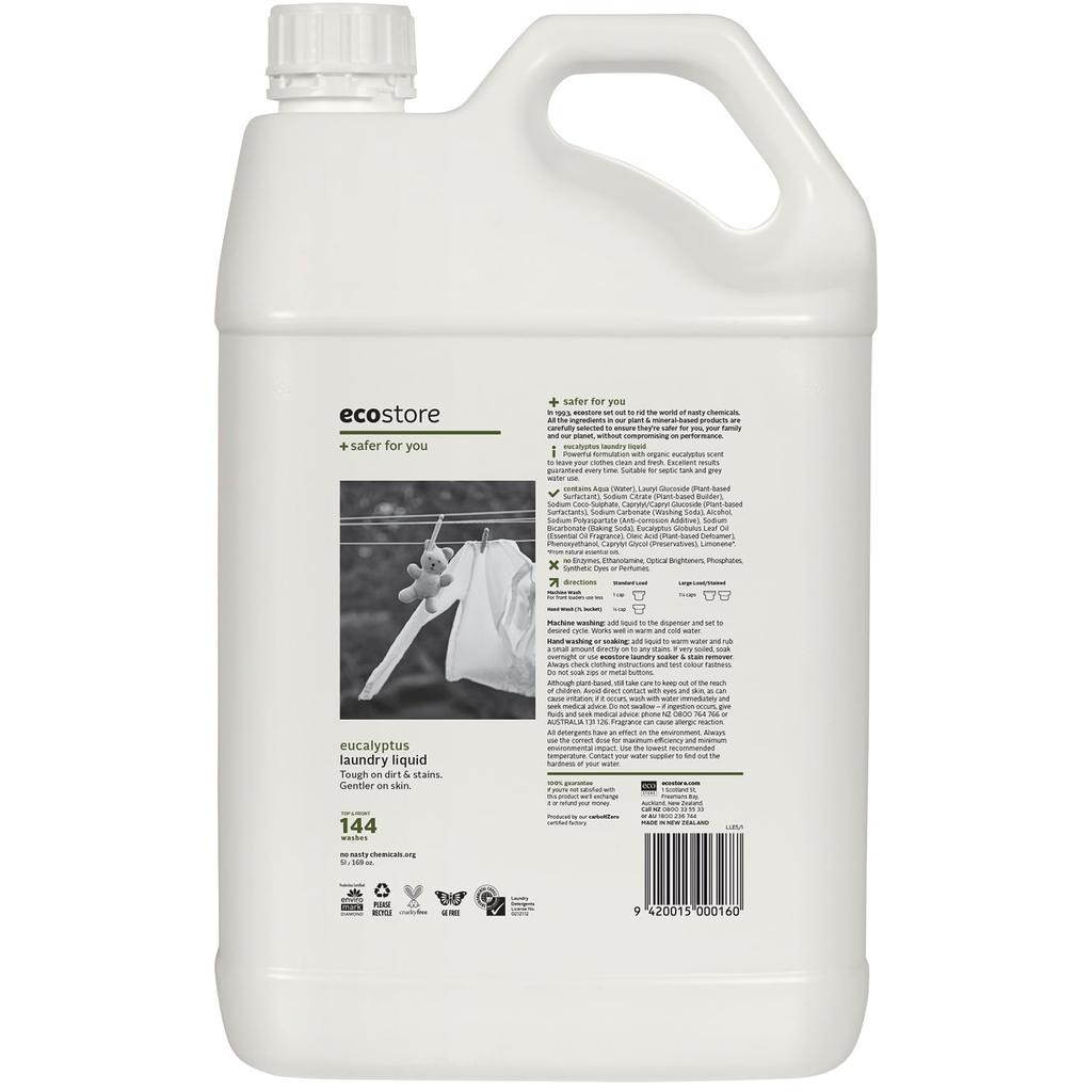 ecostore Laundry Liquid 5L Gentle on Skin [Eucalyptus] Refill, Plant-Based,