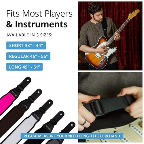 KLIQ Music Gear Air Cell Guitar Strap 3" Wide Neoprene Pad Adjustable 46-56 Inches Black Bass Electric Guitar