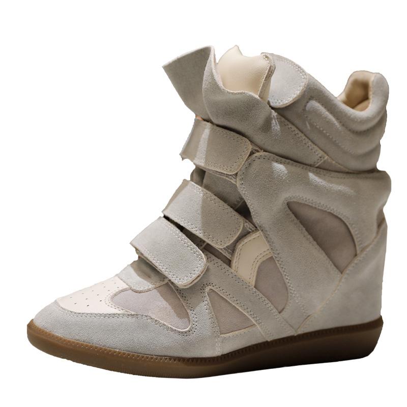 Neue rezessive Innenhöhenerhöhung High-Top Damen Schuhe Farbabstimmung flache lässige Klettverschluss-Sneaker Damen