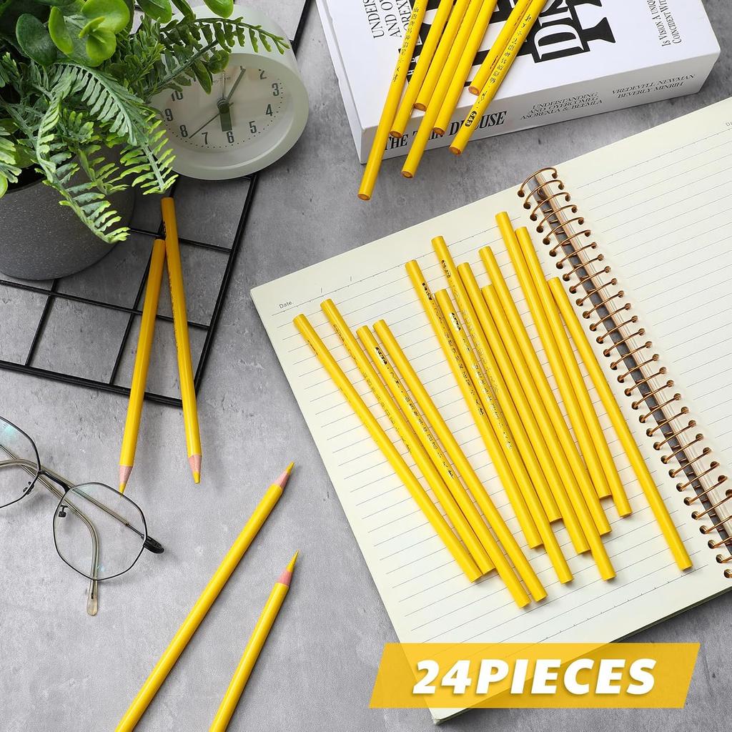24 Pcs Yellow Grease Pencil Marking Pencil Bulk Wax Pencil Wooden Crayon Pencils for Bowling Marking Coloring on the Ball Surface Art Drawing