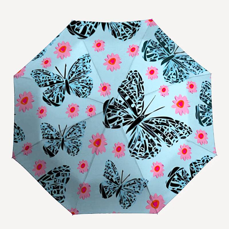 

1pc Butterfly Floral Pattern Automatic Folding Umbrella - Portable Collapsible 8-Rib Umbrella for All Seasons yy251119190