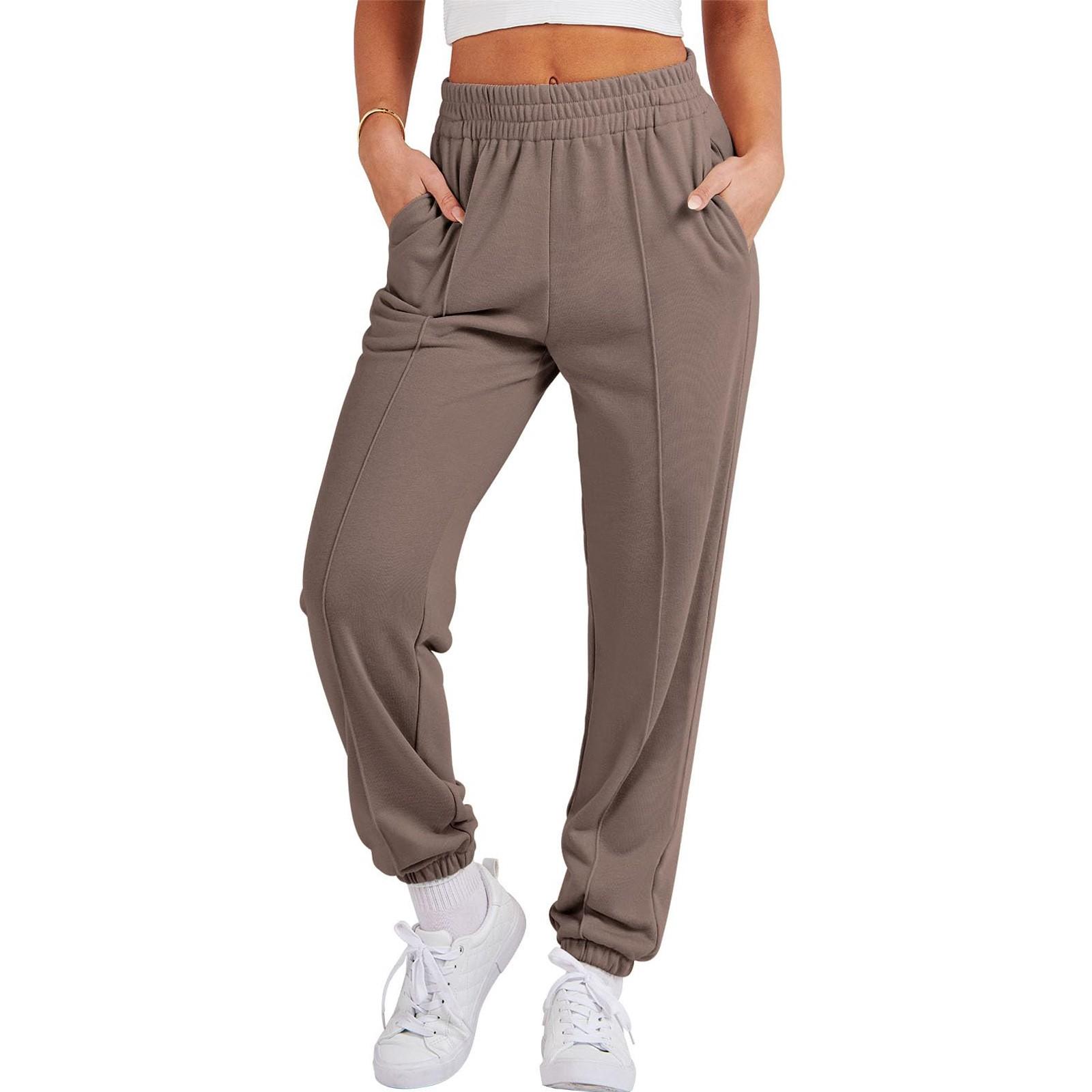 

Женские однотонные повседневные брюки с высокой талией, спортивные спортивные брюки для бега с карманами XXL кофейный