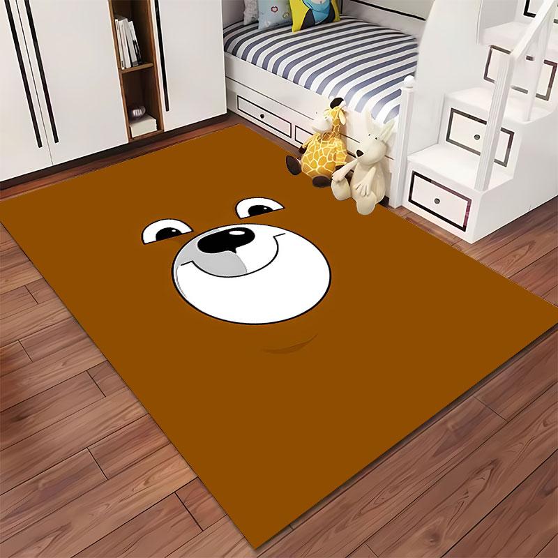 Cartoon Bear Face Brown Carpet suitable as a non-slip mat for the living room or bedroom sofa