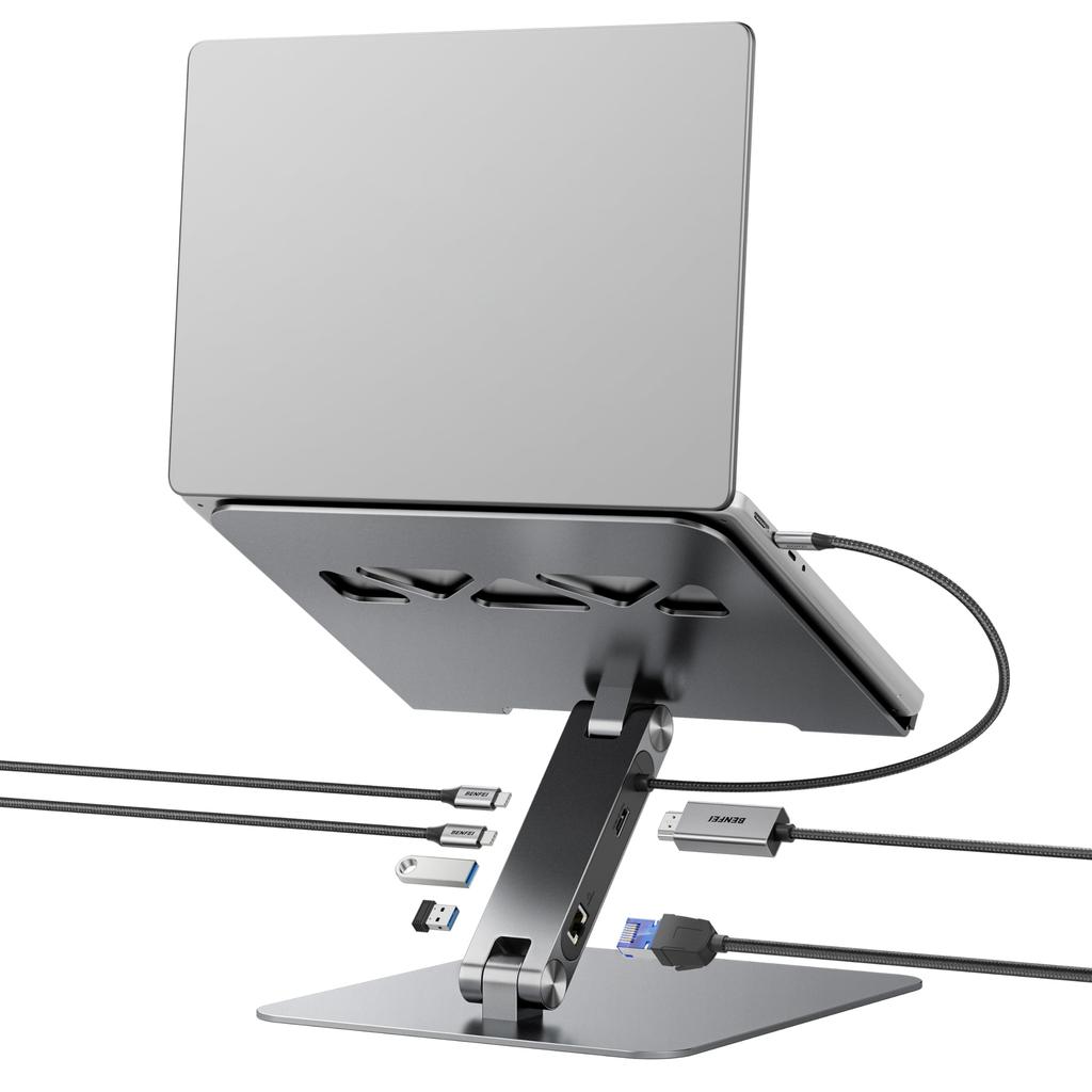 BENFEI Laptop Stand USB C 6in1 Docking HDMI Gigabit 100W Power 10Gbps C and A Compatible with MacBook iPad Thinkpad Station, 4K@60Hz, Ethernet,