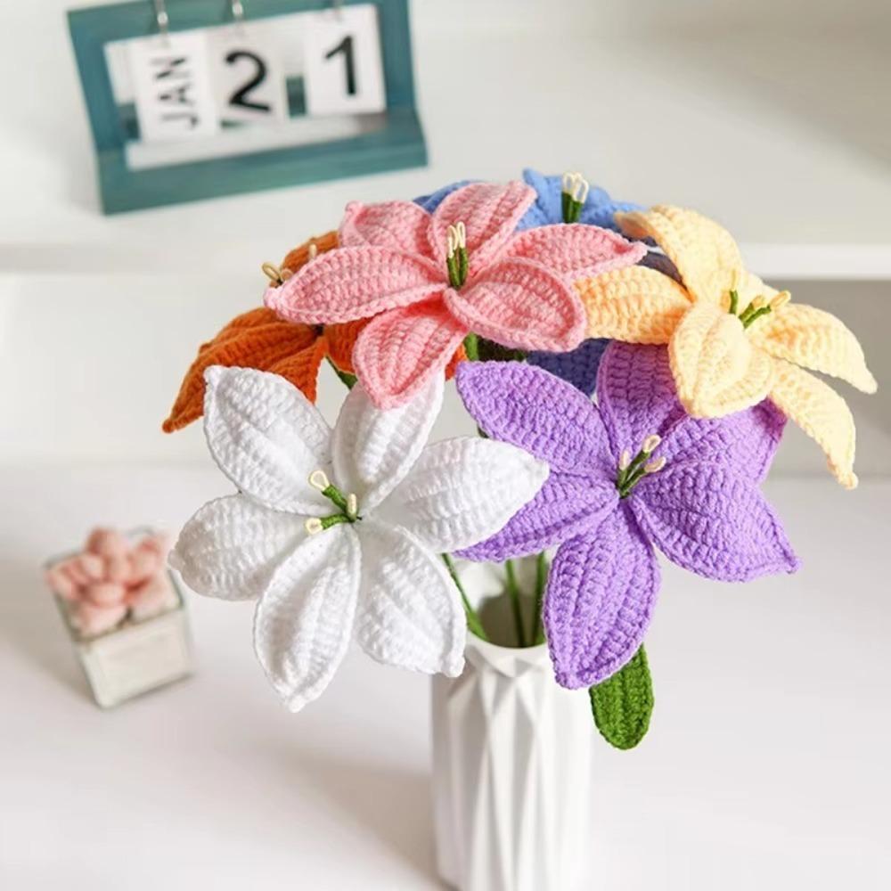 Gifts Hand-Knitted Lily Flower Lightweight Fake Flower Plants  Home Decor