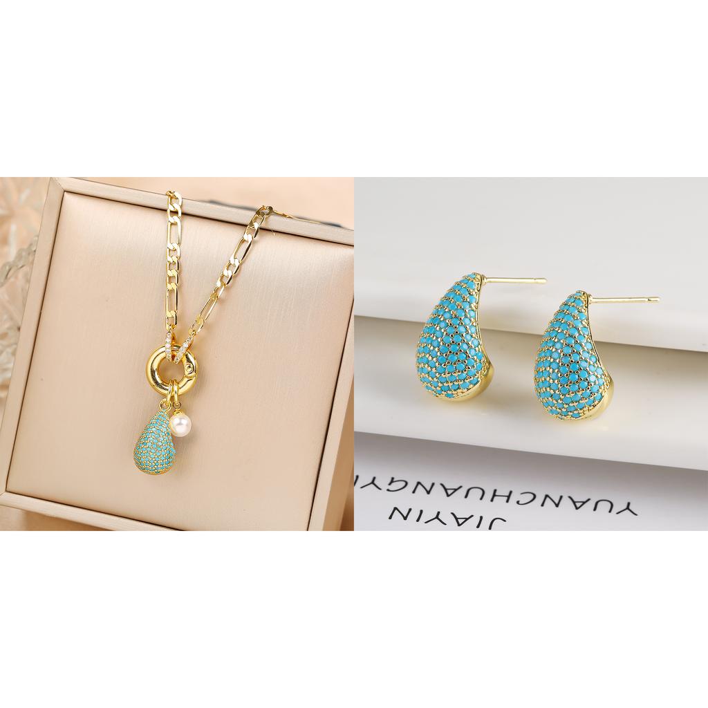 2Pcs Shiny Zirconia Water Drop Necklace Comma Earrings Jewelry Set Jewelry choker Luxury for Woman Girl Daily Party Jewelry Gift