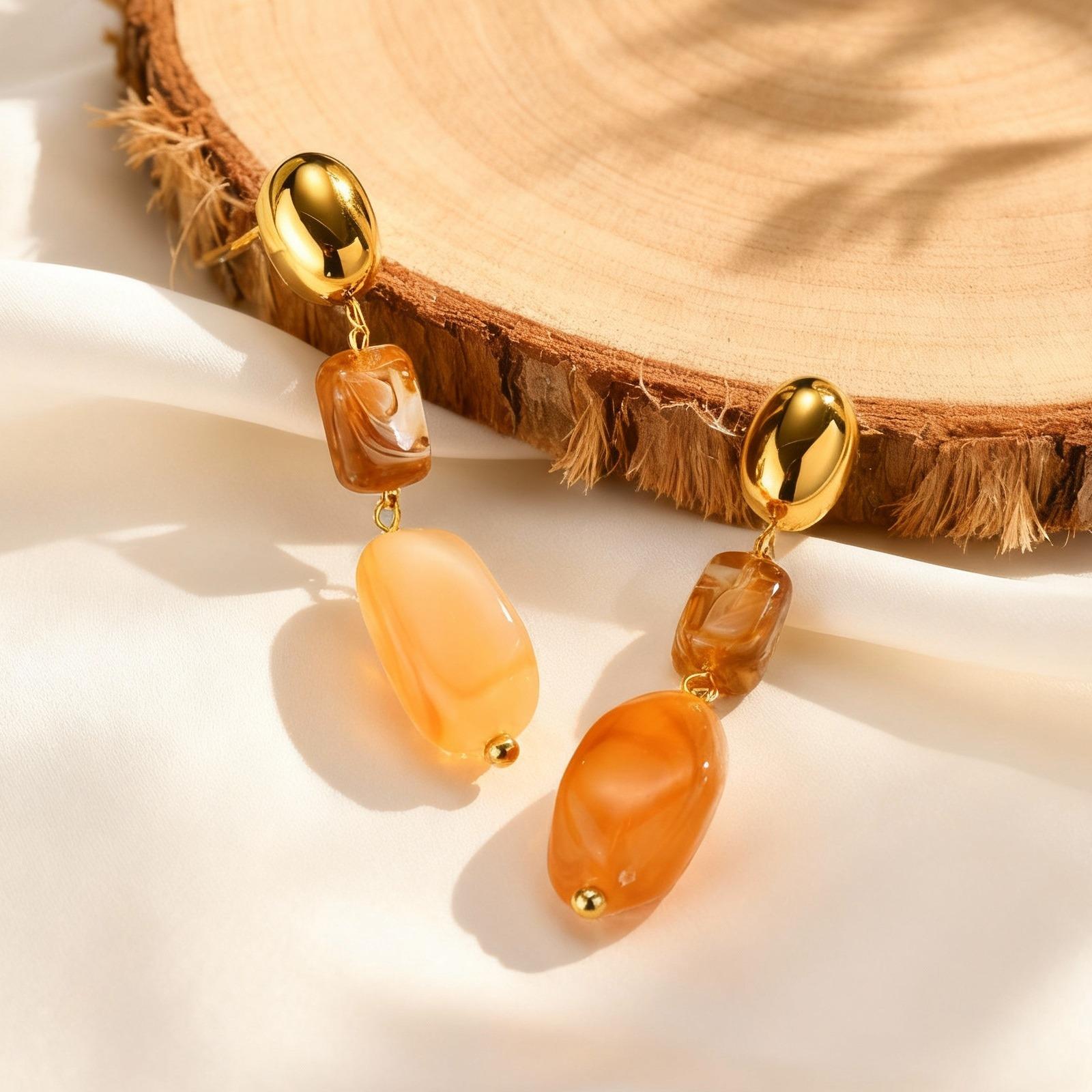 Irregular Resin Oval Symmetrical Earrings for Women,Stainless Steel Geometric Earrings,Elegant Jewelry Gift
