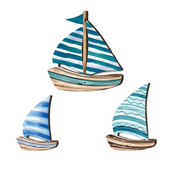 

3 шт. Деревянный парусник Настенный декор Морской подвесной парусник Настенное искусство Прибрежная тематика Винтажная настенная скульптура для дома Гостиной Спальни Декор A