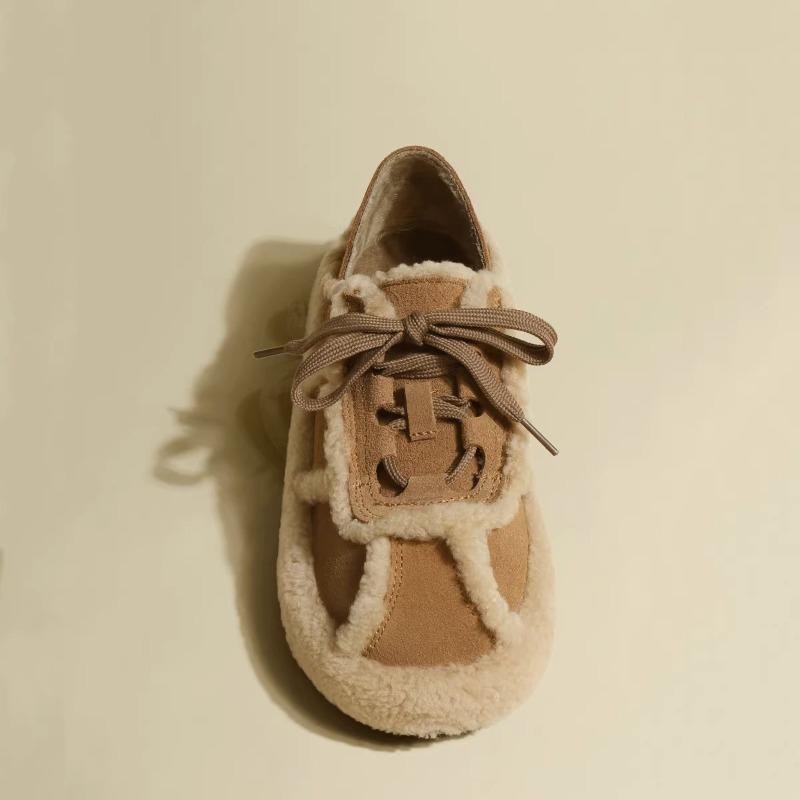 Fleece snow cotton wool shoes women's new autumn and winter lace-up casual shoes versatile lamb wool bean shoes