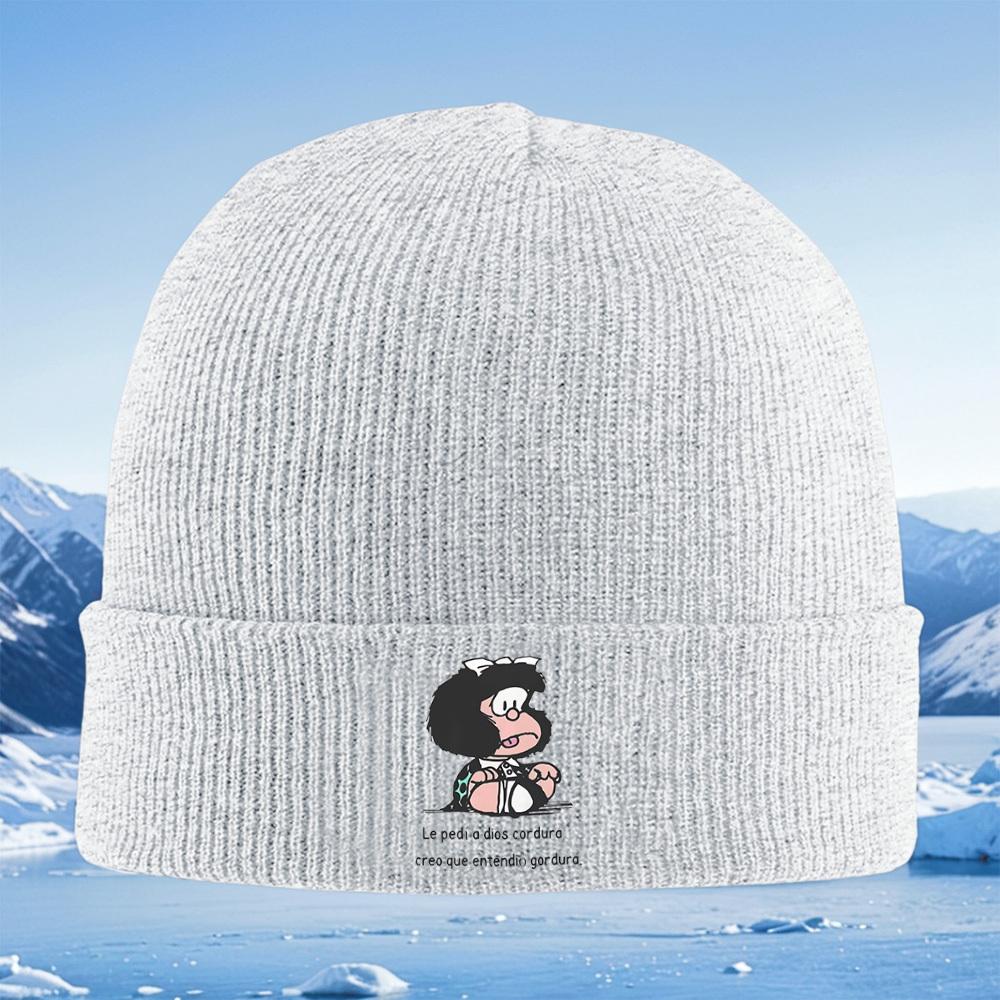 Girl seated with glasses Black hair Men Women Unisex Knitted Hat Beanie Pullover Cap Winter Thermal Warm Christmas Outdoor Cyc