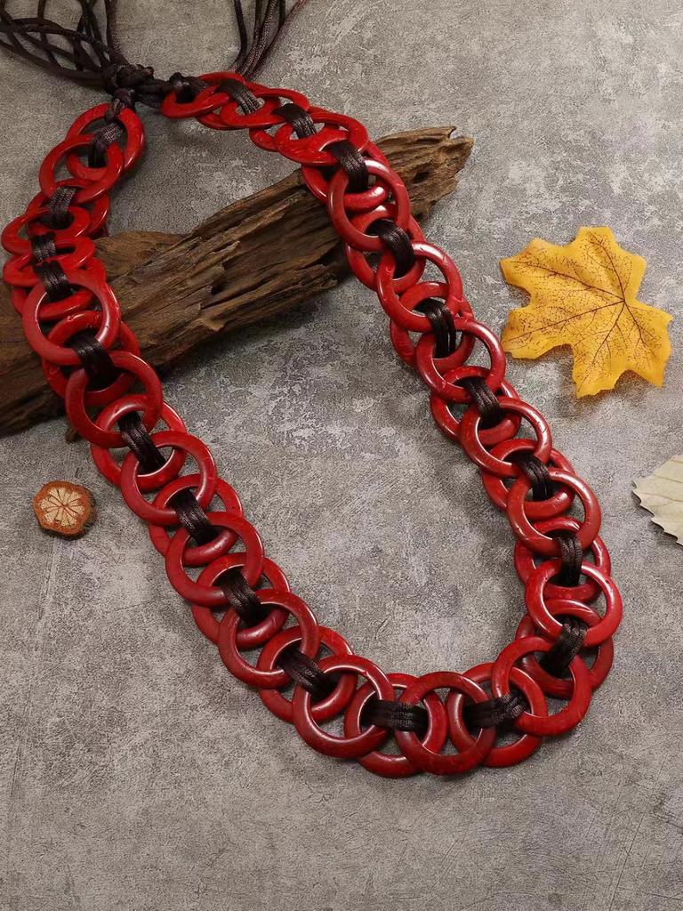 Bohemian Coconut Shell Necklace for Women, Exotic Vintage Long Lariat Natural Handmade Ethnic Layering Jewelry Boho Chic Gift