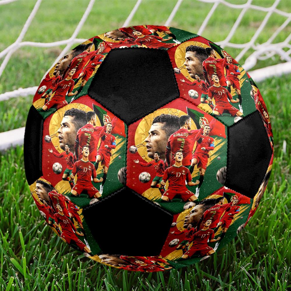 Pallone Calcio a 5 Ronaldo Colorato Per Tutte le Età Misura 5 Cucito a Macchina PVC Pronto per la Competizione Resistente Ad Alto Rimbalzo