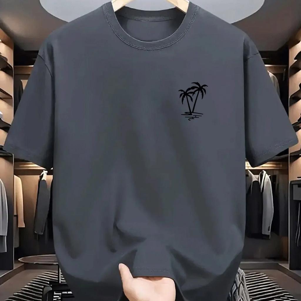 Modisches lässiges lockeres Herren-T-Shirt Top mit Kokospalmenmuster-Aufdruck, Rundhalsausschnitt, kurzärmelig