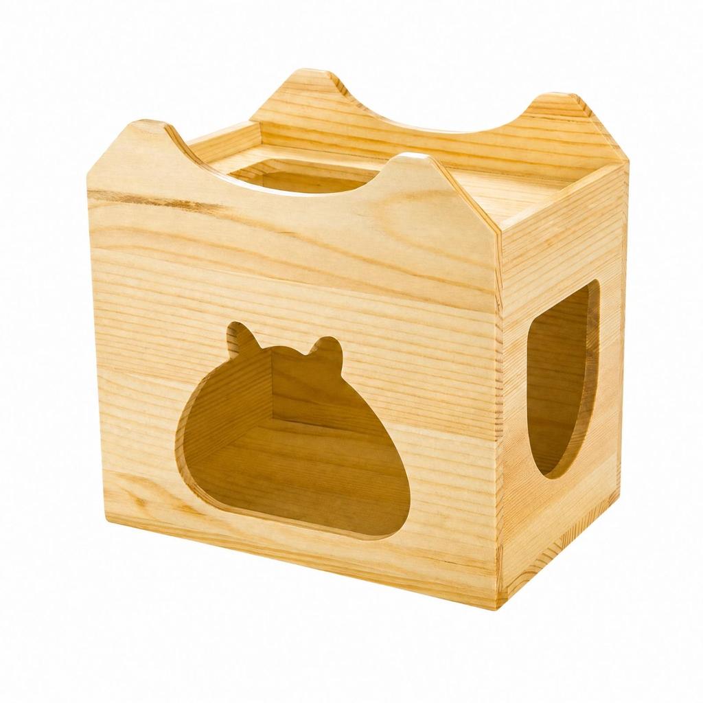 Small Animal Wooden Shelter Enclosed Pet Hideaway for Hamster Squirrel Natural
