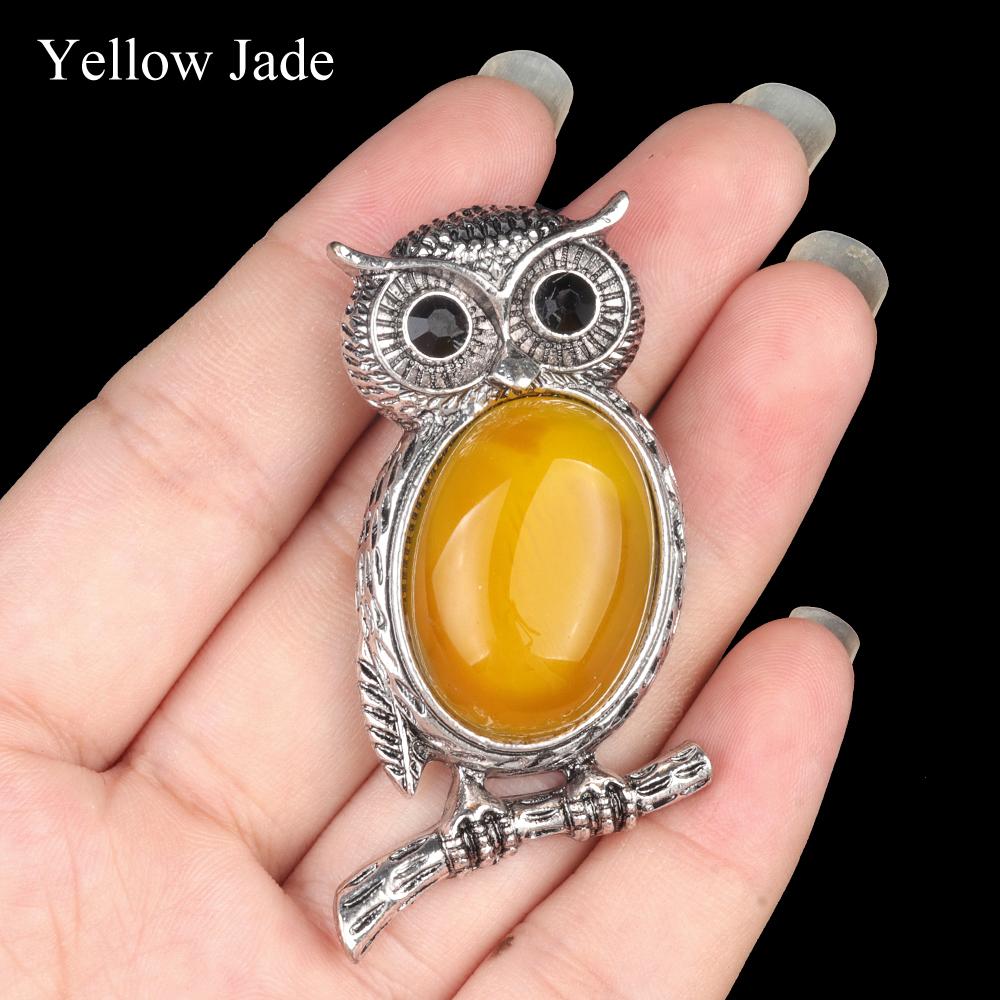 1Pc, Halloween Owl Shape Reiki Healing Crystal Pendant Brooch Pin, Unique Dual Purpose Design, for DIY Unisex Necklace Accessories or Hanging Clothes
