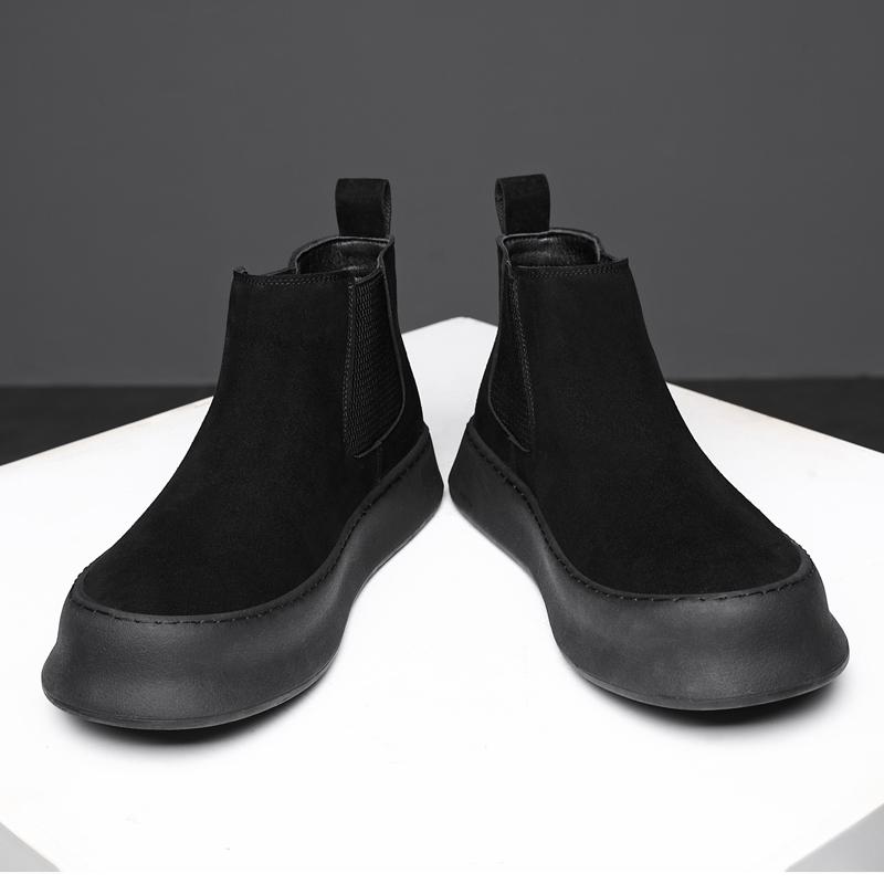 British Style Men Chelsea Boots Casual Leather Ankle Boots Pure Color High Top Shoes Versatile Winter Shoe Warm Plush Snow Botas