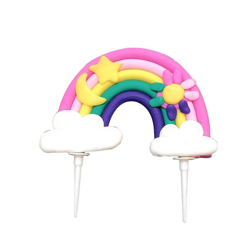 Topery na tort Tęczowa Chmurka i Gwiazdka - Kolorowe Cukierkowe Ozdoby z Miękkiej Gliny do Dekoracji Scenki Pieczenia DIY