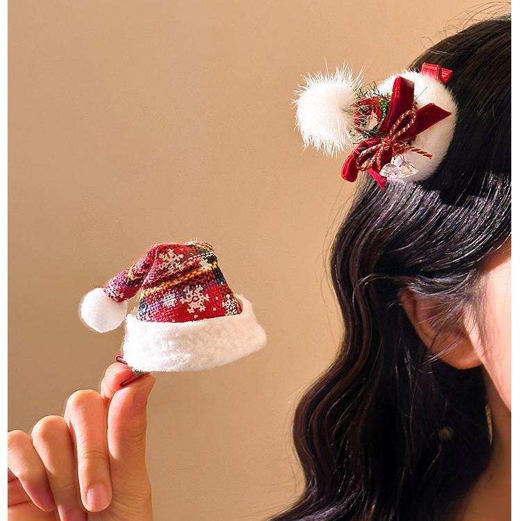 Ding Ding Ding~Cute Red Christmas Tree Hat Hair Clip, Women's High-end Dressing Props, Plush Side Bangs Clip