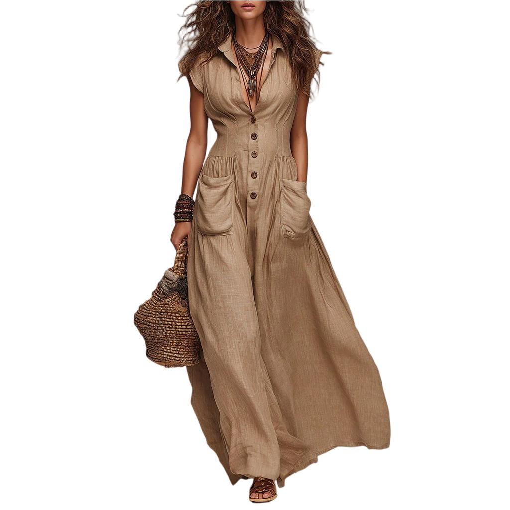 Ladies' Casual And Fashionable Short Sleeved Long Skirt Dress
