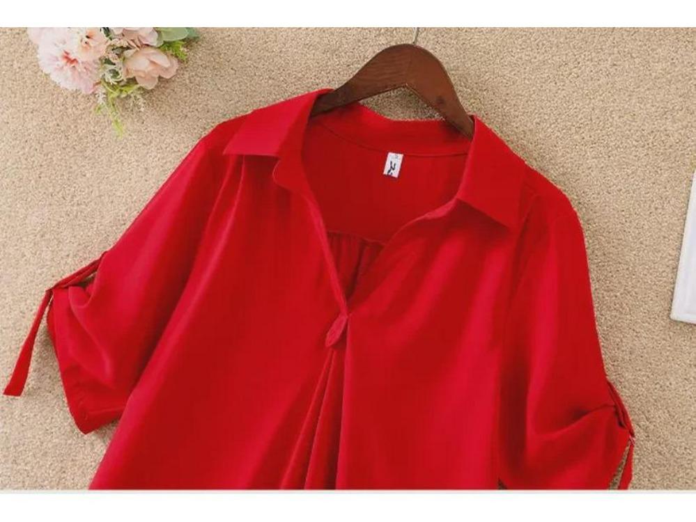 2022 Summer Women Chiffon Shirt Loose Fit Mid Length Slim Waist Design