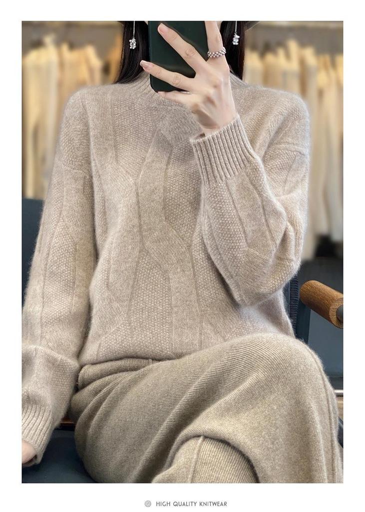 Women's Wool Blend High Neck Chunky Knit Sweater - Warm, Thick, Skin-Friendly Autumn/Winter Ready-to-Wear Arrival