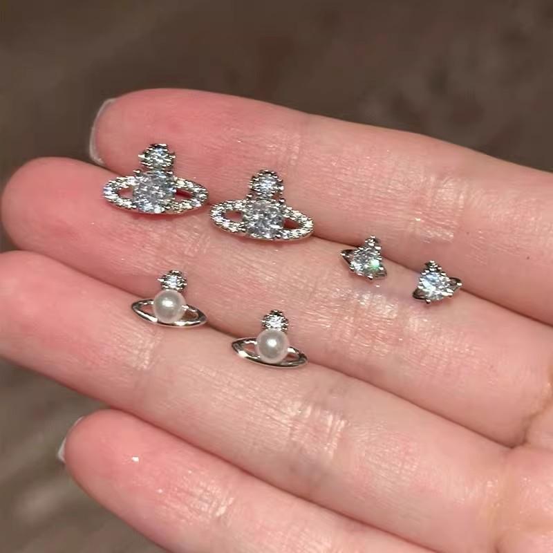 Planet micro-inlaid zircon stud earrings women s light luxury temperament exquisite earrings fashion autumn and winter earrings
