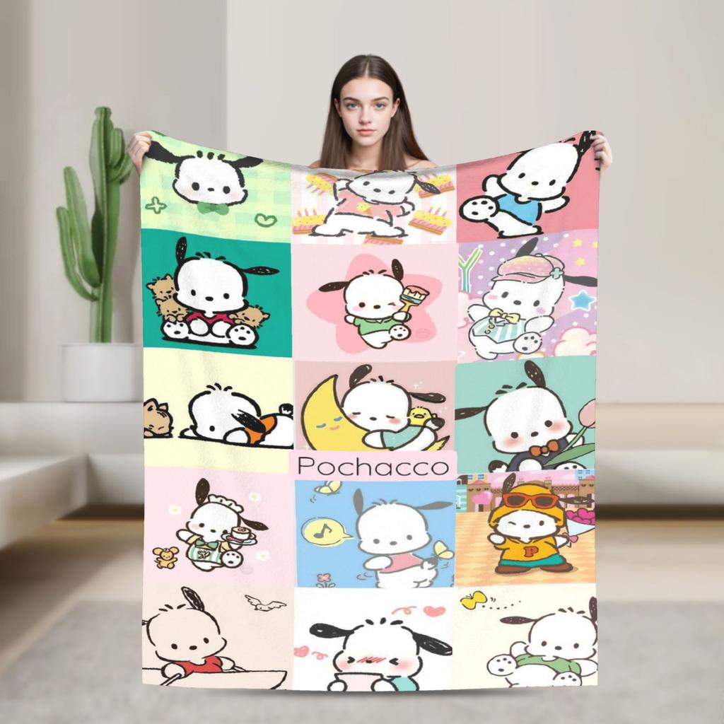 Pochacco Dog Pattern Blanket Cartoon  Plush Throw Blankets Airplane Travel Printed Soft Warm Bedsprea