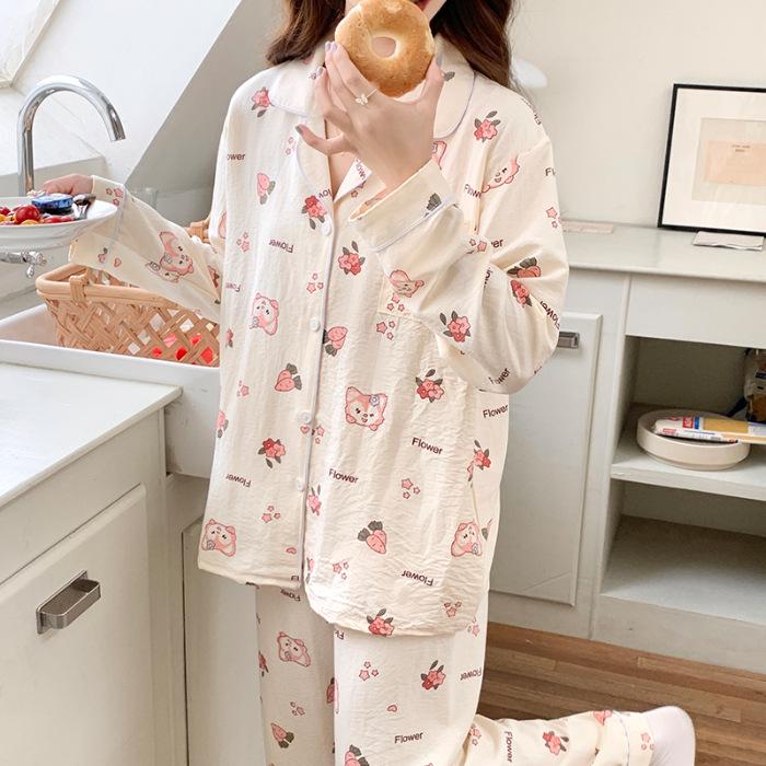 Pijamale de bumbac pentru fete - Cardigan dulce de primăvară/toamnă și pantaloni cu mânecă lungă, purtabile în exterior