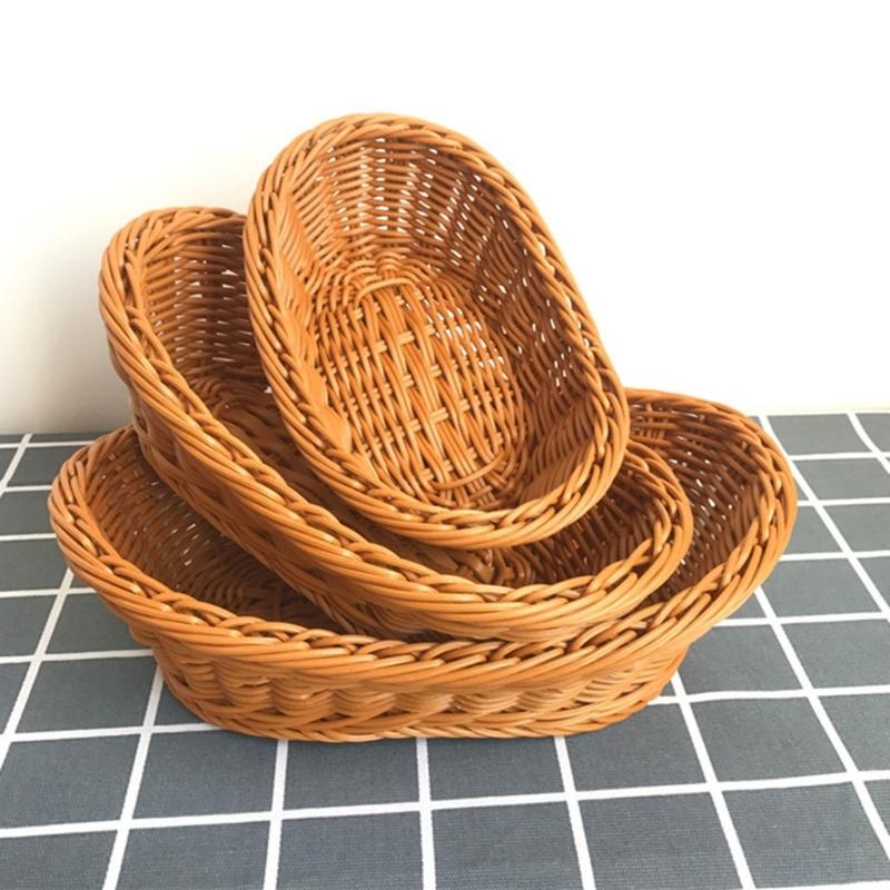 Imitation Rattan Woven Bread Basket Wicker Fruit Baskets for Food Serving Display Vegetables Home Kitchen Restaurant