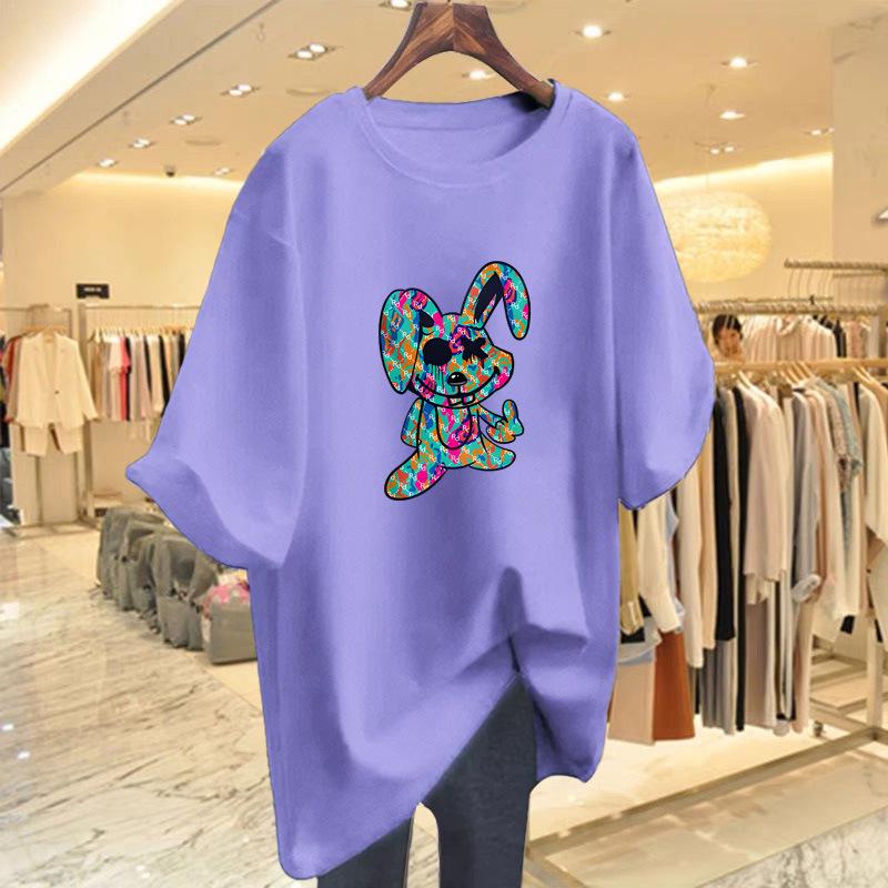 European and American Women's Rabbit Print Loose Round Neck Short Sleeve T-shirt - Summer New Style Top