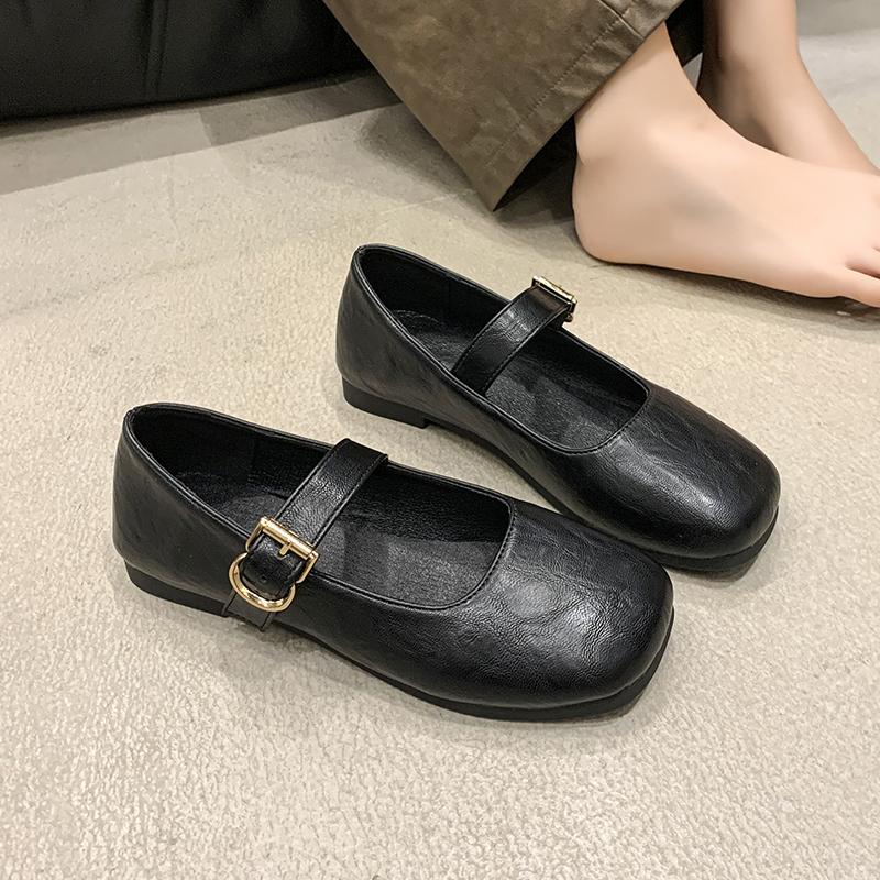 Chaussures Plates Mode Femme Automne Nouvelles Tête Carrée Bouche Peu Profonde Ligne avec Semelle Souple Antidérapantes Résistantes à l'Usure Chaussures Simples